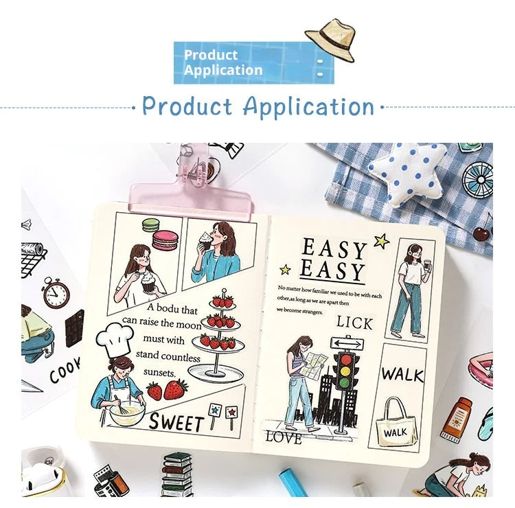 JIANWU Good Collection Book Series Vintage Life Character Landscape Material Collage PET Sticker Creative DIY Journal Stationery