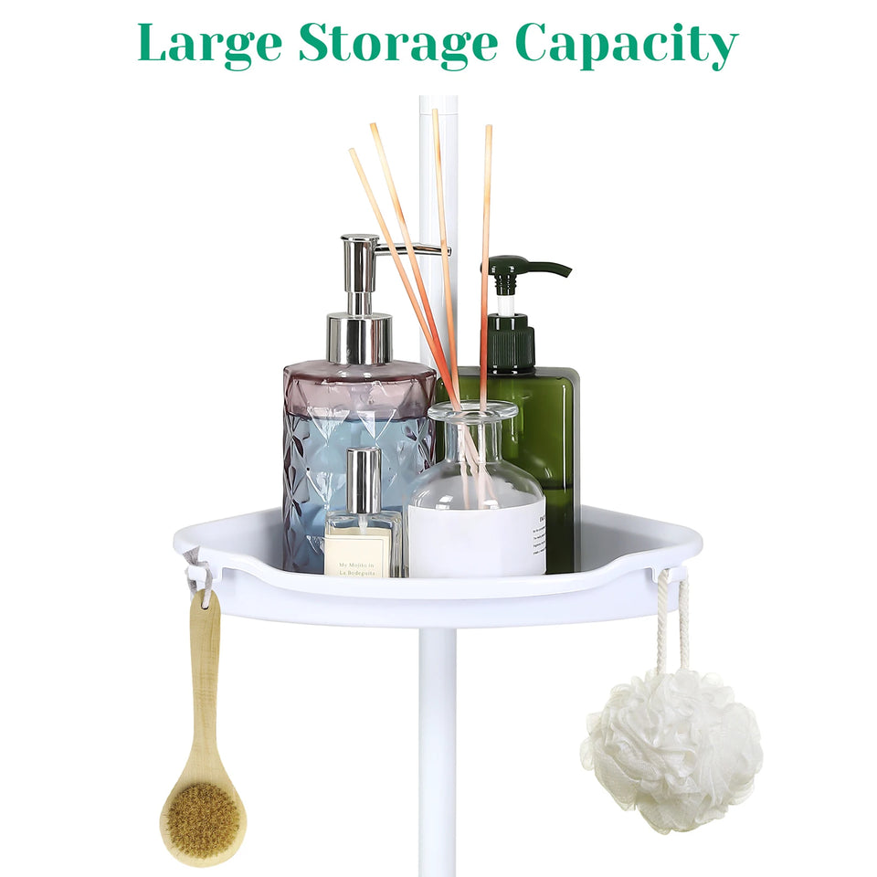 Corner Shower Caddy with Tension Pole 4-Tier Adjustable Shelves Bathroom Storage Organizer with Rubber Pad,101.6 - 122 Inch H