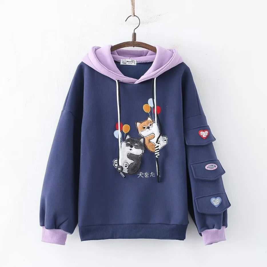 Harajuku Funny Women Hoodies 100% Cotton Winter Plus Fleece Cute Pink Anime Sweatshirt Teen Girl Kawaii Long Sleeve Y2K Hoodie