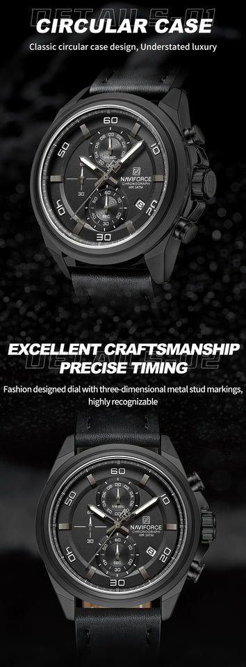 Original NAVIFORCE Business Luxury Leather Strap Men Watches Sports Chronograph Watch for Man 3ATM Waterproof Quartz Wristwatch