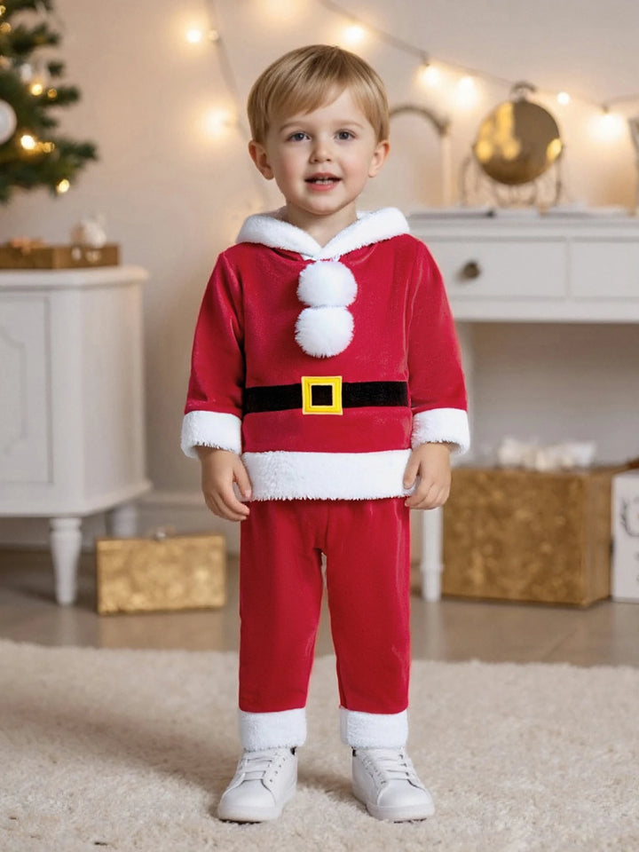 0-5T Girls Boys Santa Claus Costume Long Sleeve Hooded Sweatshirt with Pants Christmas Outfit Cosplay Costume