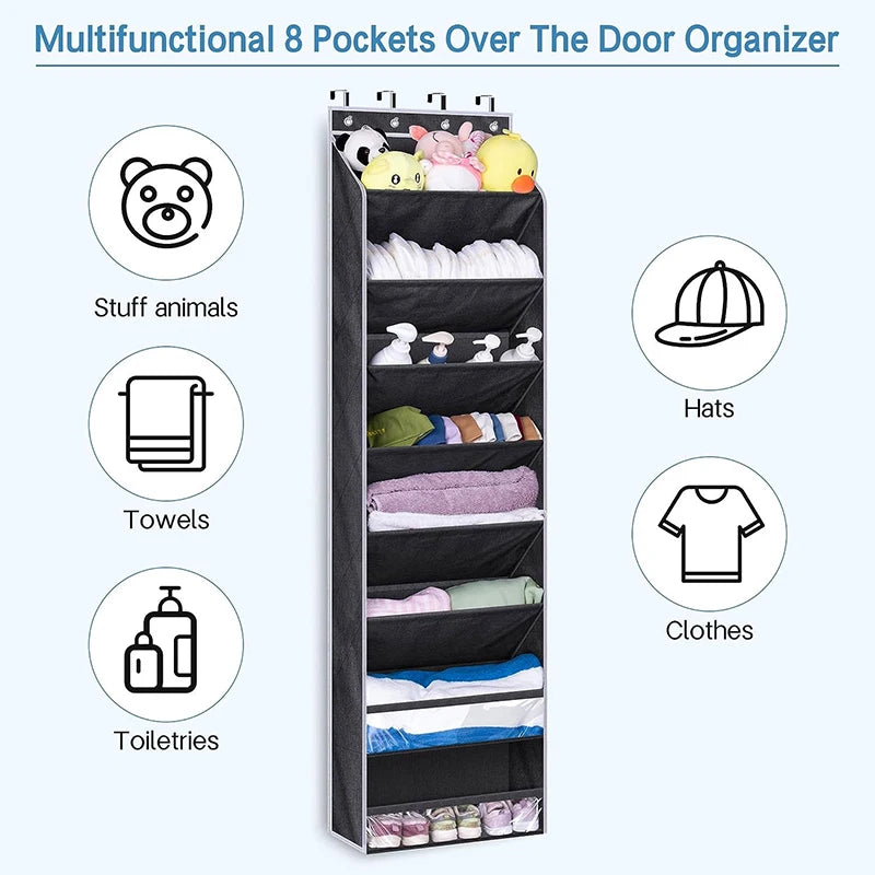 Multi-pockets Wall Storage Bag Large Over Door Hanging Shoe Organiser Behind Doors with 4 Metal Hooks Shoes Rack Storage Bags