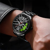 New Top Men Stainless Steel Watches Mens Car Wheel Hub Leather Quartz Watch For Male Military Sport Watch Relogio Masculino Hot