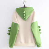 Winter Cute Dinosaur Cartoon Hoodie Women Fashion Sweatshirt Casual Print Long Sleeve Korean Style Splice Tops Kawaii Clothes