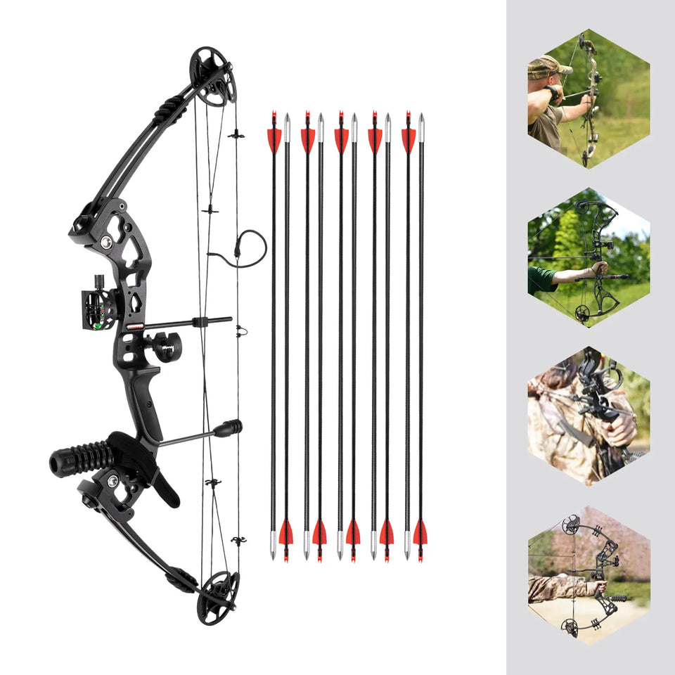 30-55 lbs Compound Bow Adjustable Draw Weight and Length with 3-Pin Sight 12 Arrows Complete Arch Set for Adults Right Hand