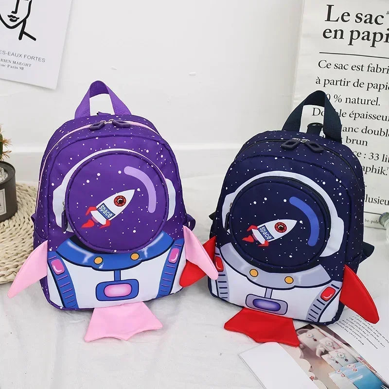 Childrens Anti Slip Backpack 1-3Years Old Space Rocket Towing Rope Kindergarten Backpack Childrens Early Education Bag New Model