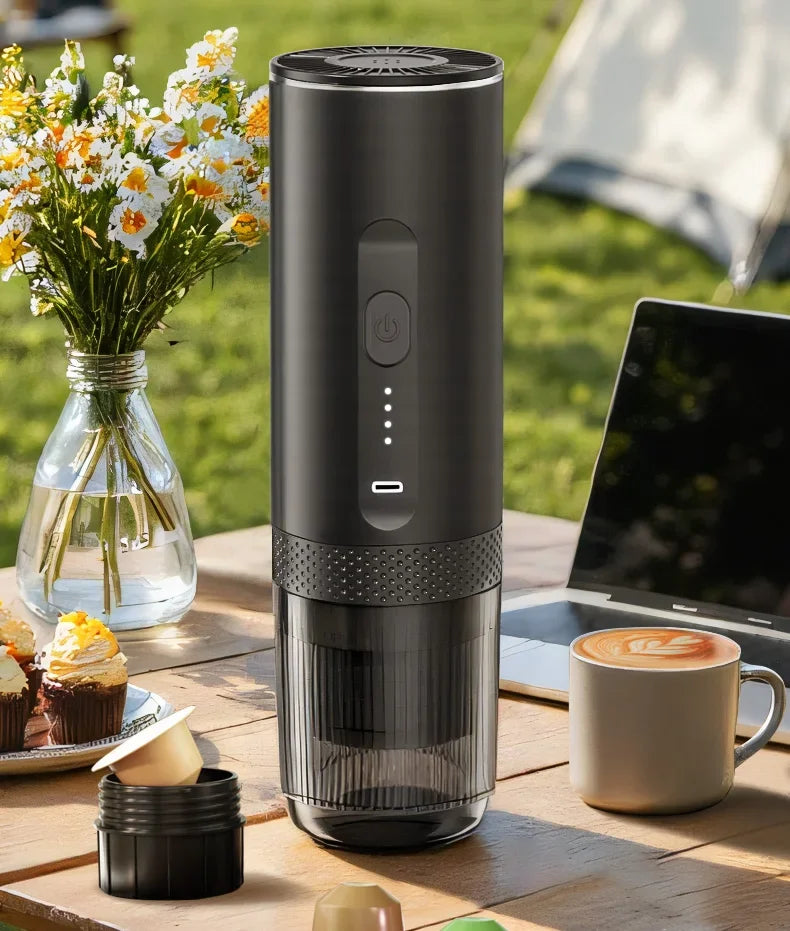 Electric Espresso Coffee Machine for Car & Home Camping Portable Coffee Maker Capsule Powder Travel 2-in-1 Wireless Coffee Maker
