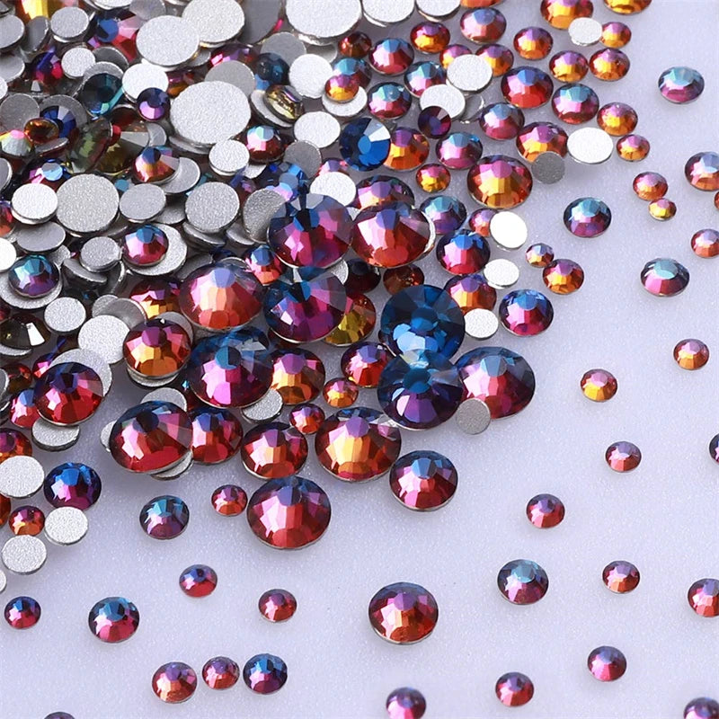 1440Pcs Mix Size Glass Flatback Rhinestone Glitter Crystal AB Round Diamond Non Hotfix Glue On Stone for DIY Nail Art Decoration