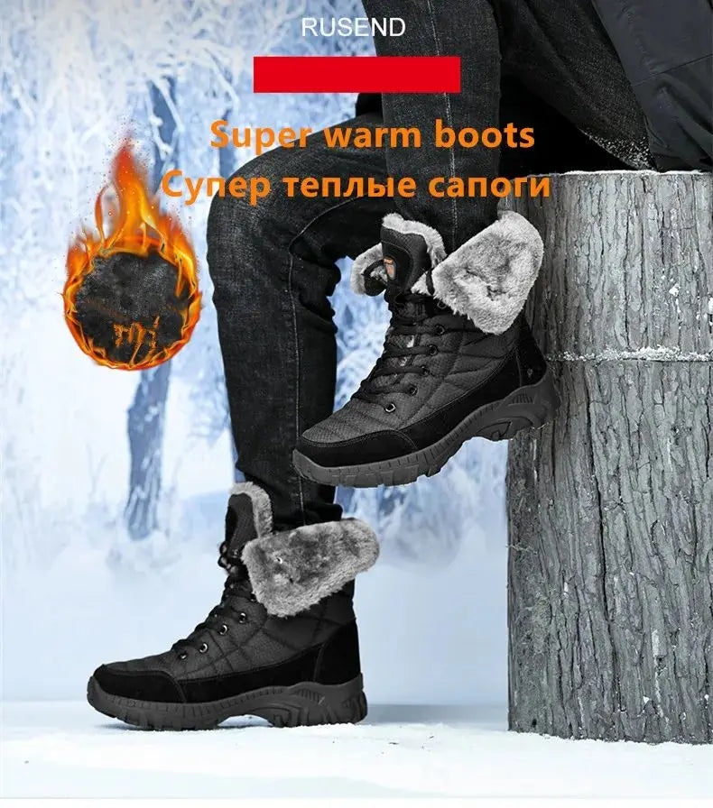 New Winter Waterproof High Top Men Boots Plush Warm Snow Boots Men Sneakers Ankle Boots Outdoor Men's Desert Boots Botas Hombre