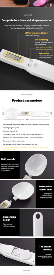 LCD Digital Measurement Adjustable Weighing Spoon Kitchen Scale Electronic Measuring Spoon Coffee Powder Scale Baking Scale