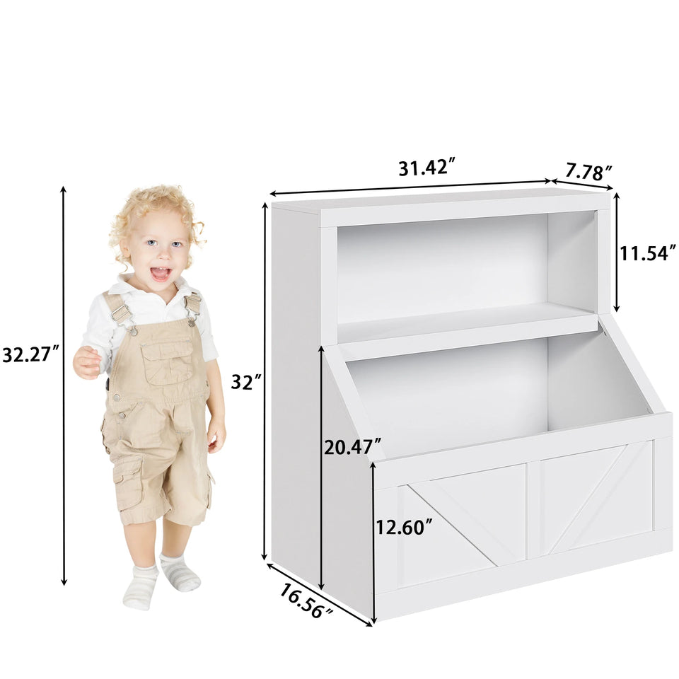 Kids Bookshelf Wooden Toy Storage Organizer with Cubby Toddler Bookcases for Playroom Children's Room Bedroom Nursery School