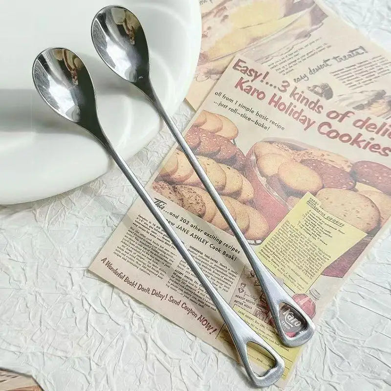 2Pcs Stainless Steel Coffee Stirring Spoon Long Handle Ice Cream Dessert Tea Spoon For Picnic Drinkware Tableware Kitchen Supply