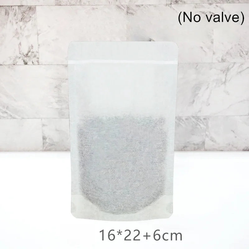 StoBag 50pcs White Cotton Paper Coffee Beans Packaging Bag with/No Valve Sealed for Powder Nuts Storage Stand Up Reusable Pouch