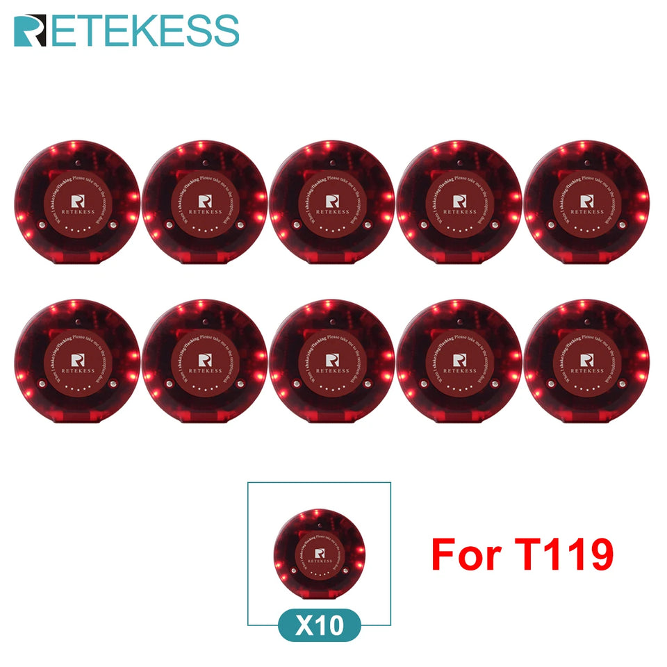 RETEKESS T119 Wireless Restaurant Paging System Coaster Vibrater Buzzer Receiver 2-Way Charge for Cafe Food Trucks