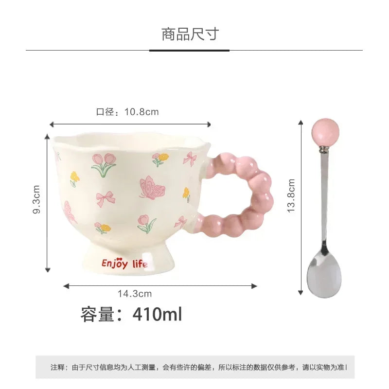 Girls Souvenir Coffee Mug Household Ceramic Cup High Quality Cup Mugs Coffee Miilk Cups Water Cup Birthday Gift Creative Flower
