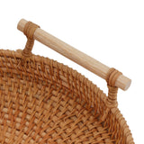 Coffee Table Decorative Tray Traditional Design Round Serving Tray with Solid Wood Handle Hand Woven Large Capacity for Home