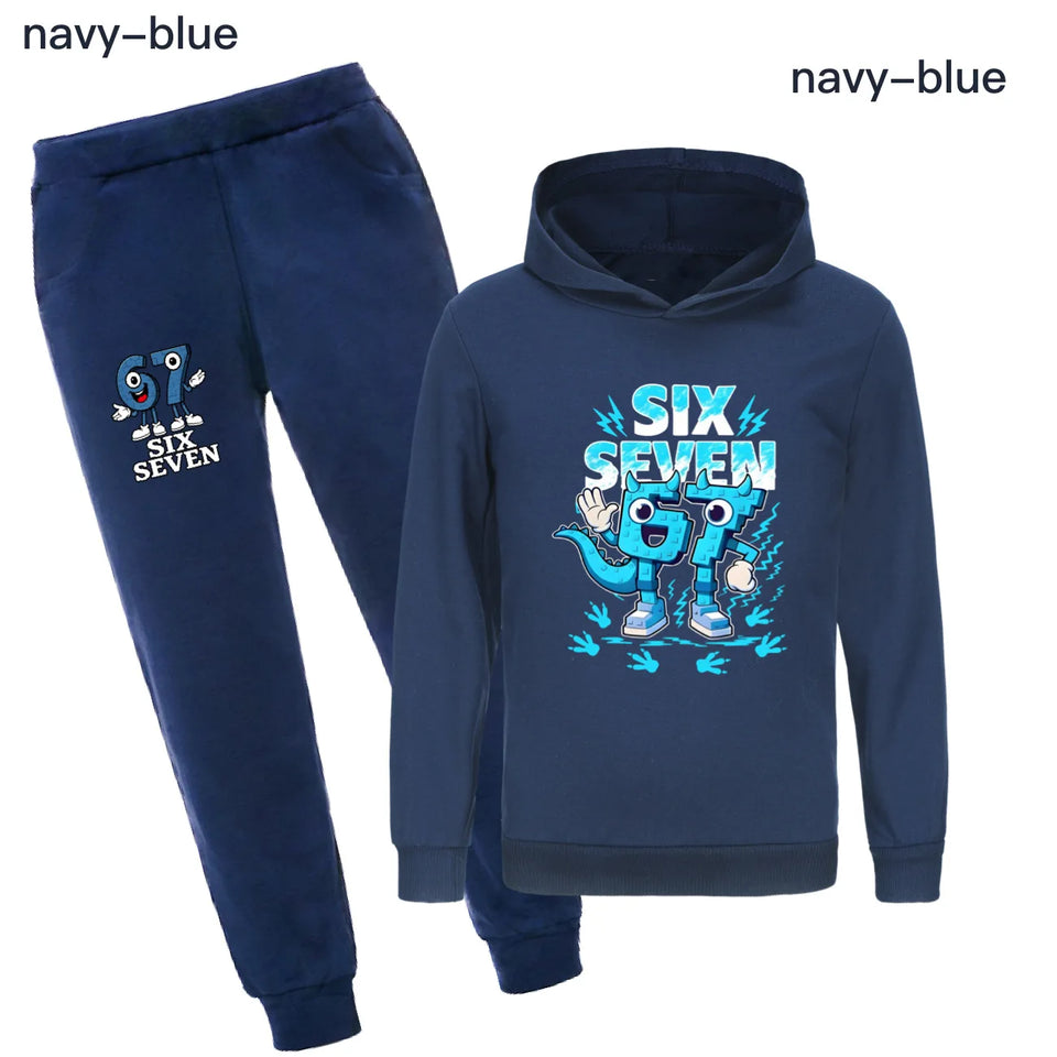 Kids Clothes Steal a Brainrot Six Seven 6-7  Baby Girls Hooded Sweatshirt Pants 2pcs Set Boys Autumn Pullover Tracksuits 5192