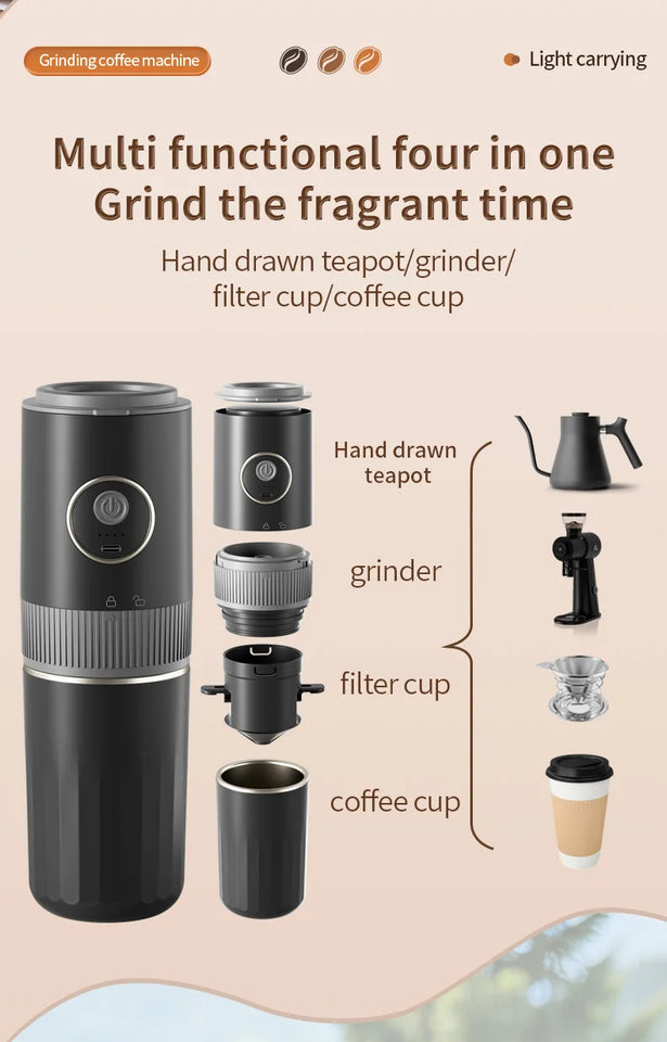 3-in-1 Capsule Coffee Maker Portable Espresso Coffee Machine for Car & Home Camping Coffee Maker Type-c Rechargeable Automatic