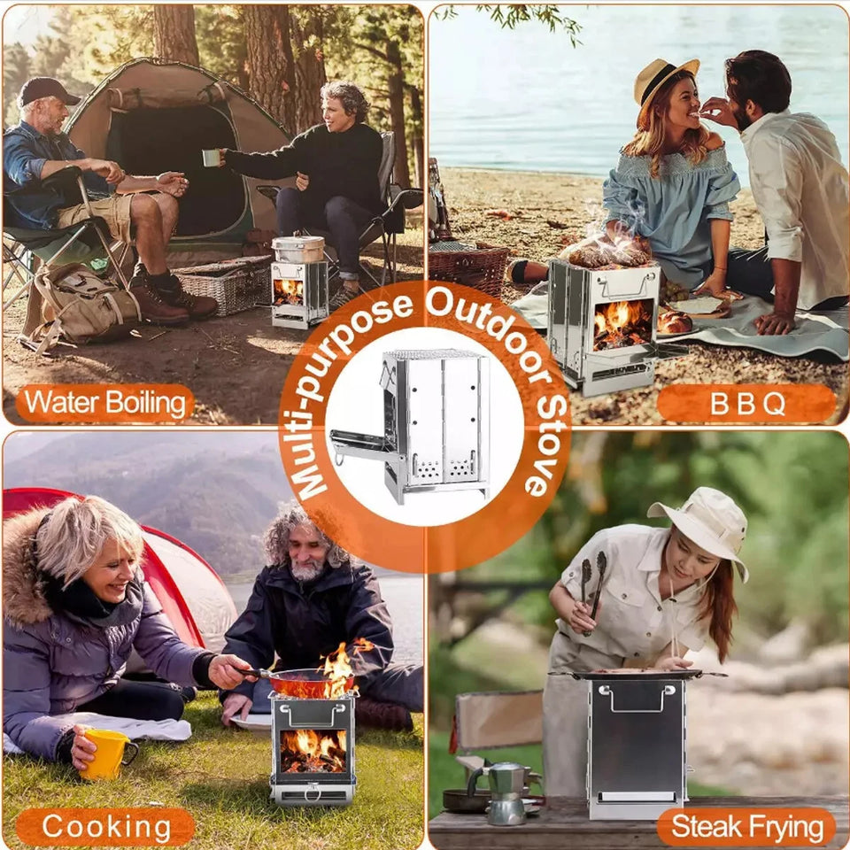 Stainless Steel Wood-burning Stove Lightweight Compact Camping Stove Portable Folding Wood Stove For Outdoor Camping Hiking