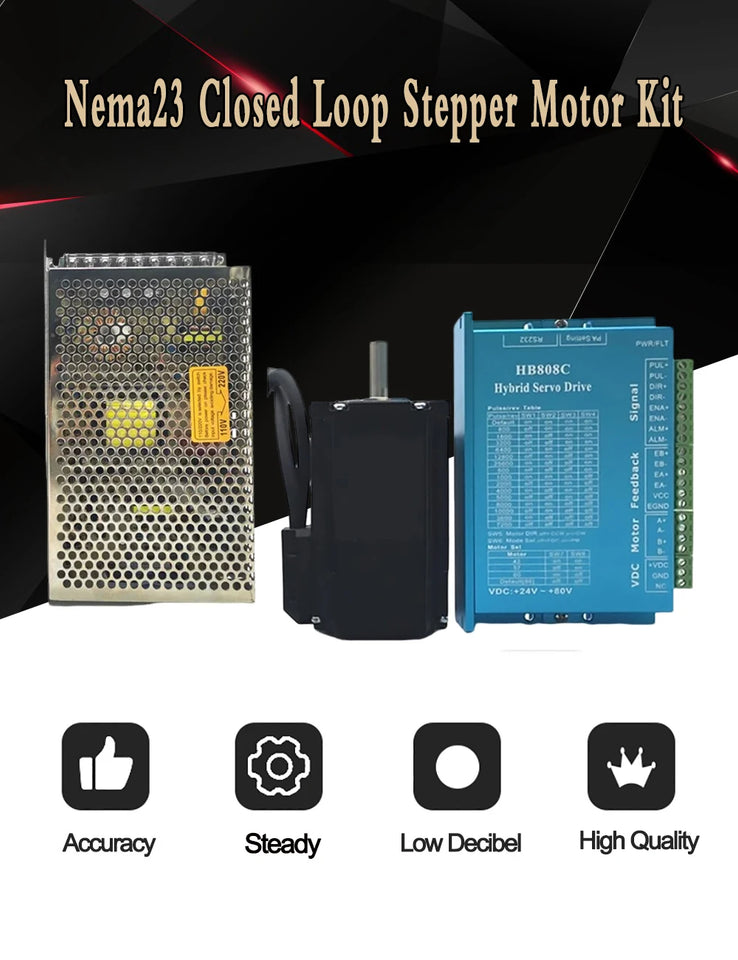Nema23 Closed Loop Stepper Motor Drive Power supply Kit 1.2/2/3 Nm Easy Servo Motor Shaft 8mm 2 Phase Stepper Motor 3M Cable