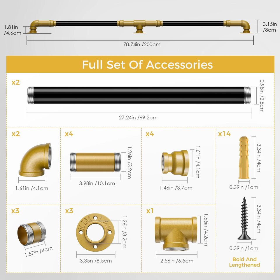 1-3M Secure Pipe Stair Handrails Staircase Indoor Outdoor Wall Balustrade Non-Slip Industrial Galvanized Steel Pipe Wall-Mounted