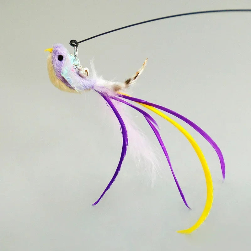 Cat Feather Toy Accessories False Birds Worm Toy with Bell Kitten Cat Toys Interactive Replacement Refill Foam Ball Training