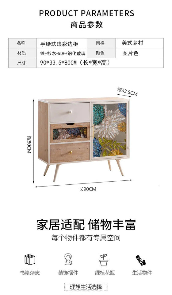 American Hand-painted Living Room Cabinets Sideboards Foyer Side Cabinet Light Luxury Wine Cabinet Drawer Living Room Furniture