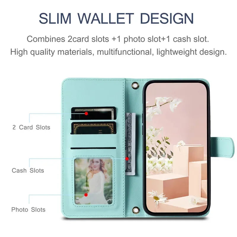 Crossbody Checkered Leather Wallet Case For Samsung Galaxy S24 Ultra S23 Plus S22 S21 FE A55 A25 A35 A15 Lanyard Flip Bag Cover