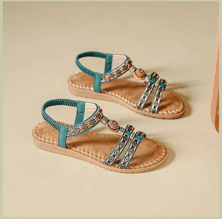 Women's sandals summer bohemian one line elegant slimming anti slip comfortable daily vacation flat beach shoes