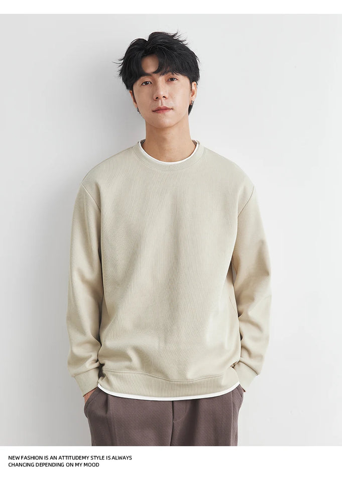 Men's Long Sleeve Casual Hoodie Loose Fit Round Neck White Top For Spring Autumn Versatile Sweatshirt Trendy Brand Men's Wear