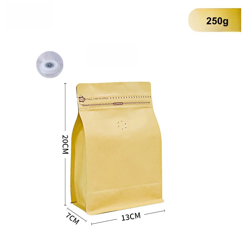 StoBag 50pcs 250g Coffee Beans Packaging Bag with Valve Aluminum Foil Heat Sealing for Powder Tea Nuts Storage Reusable Pouch