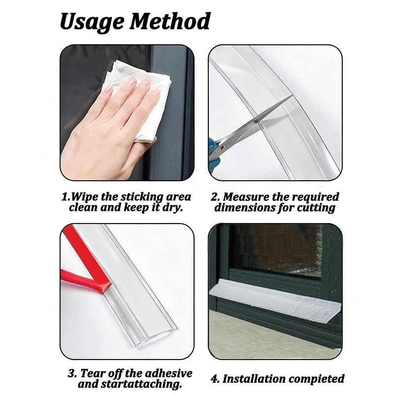 Transparent Waterproof Sealing Strip Window Water Blocking Bar Self Adhesive Door Under Draft Stopper Balcony Water Deflector