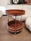 2025 New Light Luxury Sofa Side Table Movable Hotel Room Saddle Leather Trolley Home Bedroom Storage Bedside Small Coffee Table