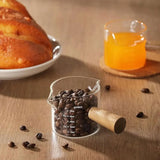 Glass Milk Cup Fine Espresso Small Glass Measuring Cup Double Spout Milk Jug Wooden Handle and Scale Coffee Latte Extraction Cup