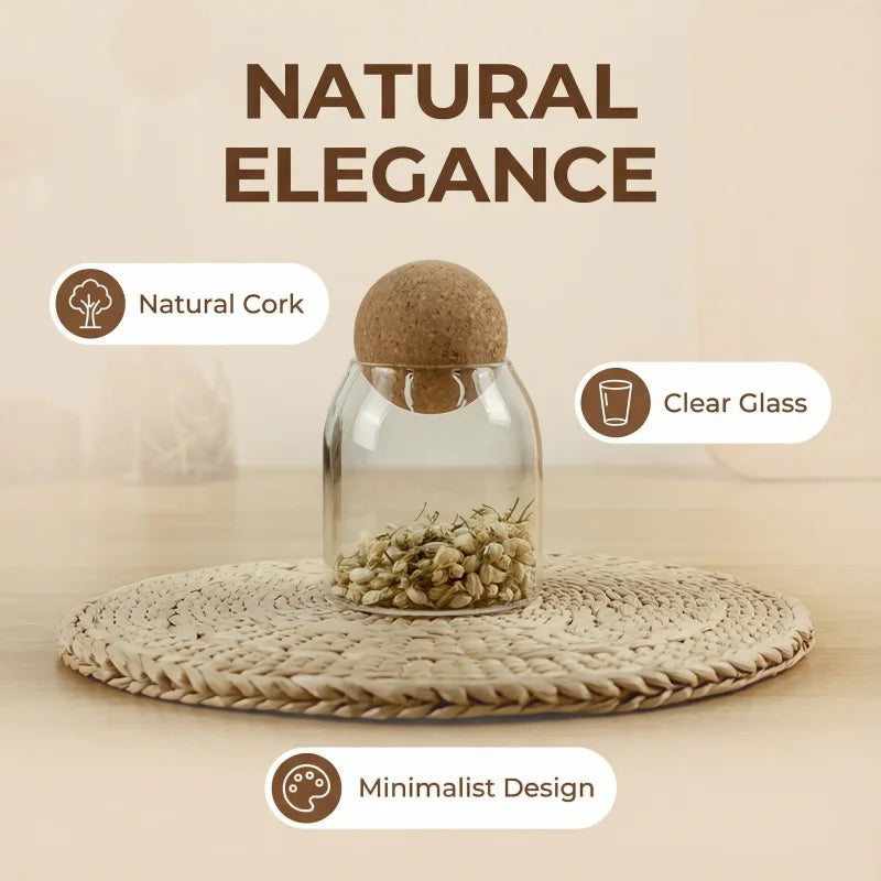 Four size spherical cork transparent glass sealed cans, suitable for storing coffee beans/tea leaves and kitchen storage