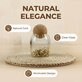 Four size spherical cork transparent glass sealed cans, suitable for storing coffee beans/tea leaves and kitchen storage