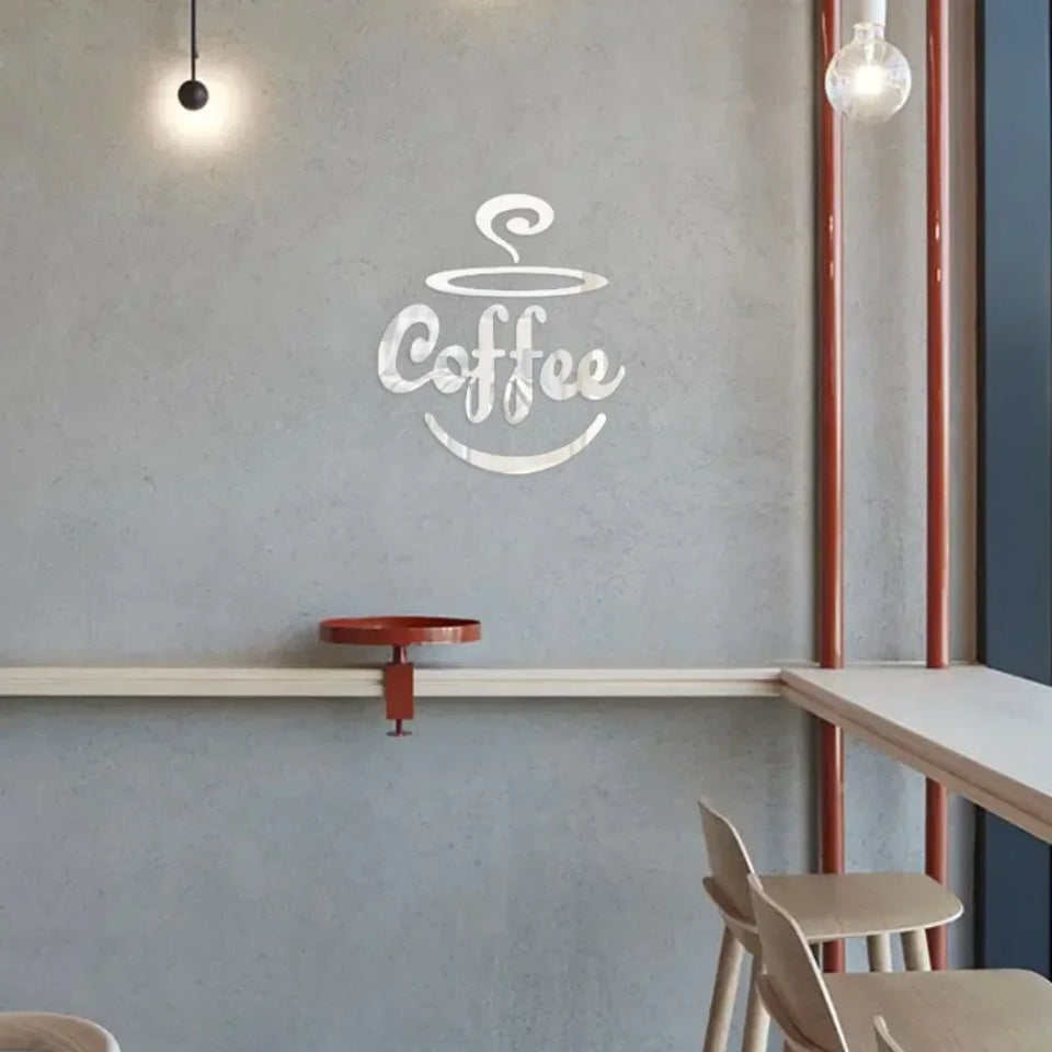 New Creative Acrylic Mirror Coffee Cup Wall Paste Living Room Bedroom Background Wall Decoration Self-adhesive Mirror