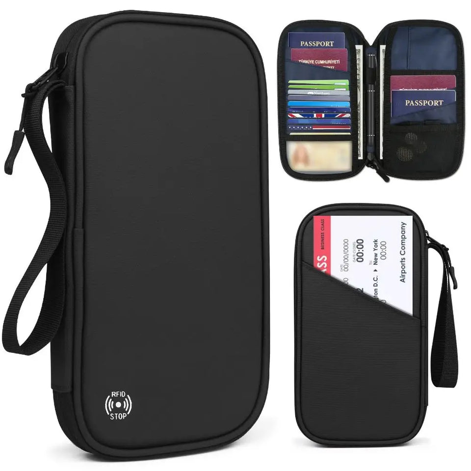 New Solid Color Passport Holder RFID Blocking Ticket Slot Clip Protective Cover Protector Leather Travel Card Bag
