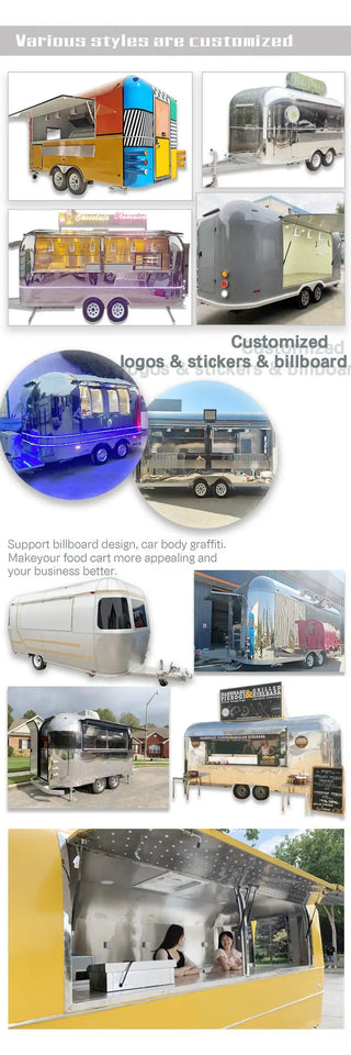 Customized Snacks Ice Cream Fast Food Truck Stainless Steel Trailer with Full Kitchen Hotdogs Candies Chips Business