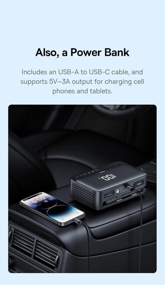 Baseus 4 In 1 Car Jump Starter with LED Lighting 600A Portable Car Battery Charger Power Bank Tire Inflator Pump Air Compressor