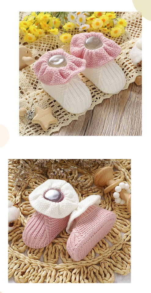 Newborn Baby Shoes Knitted Infant Boy Girl Footwear 0-18M Fashion Patchwork Ruffles Children Bed Walk Boots Warm Shallow Autumn