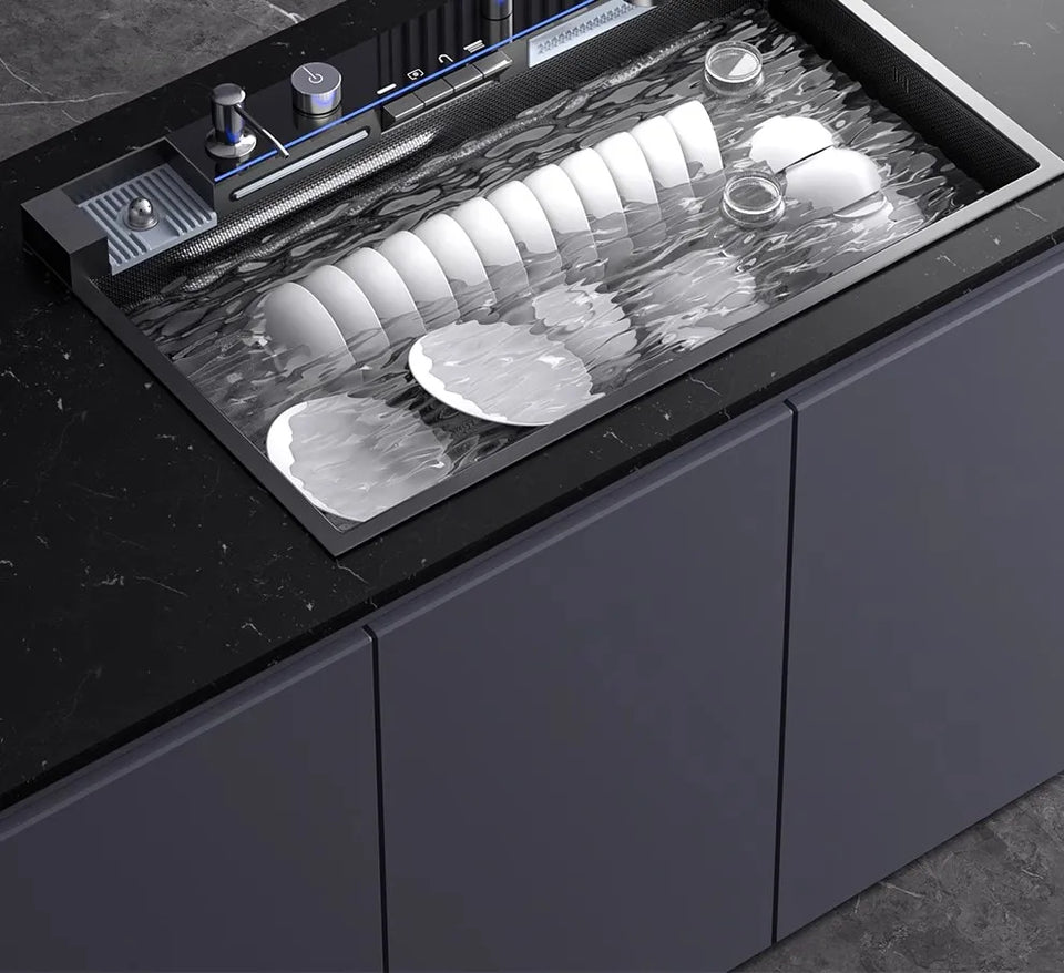 304 Stainless Steel Kitchen Sink, Large Single Sink, Thickened Whale Relief, Digital Display, Washbasin, Washbasin