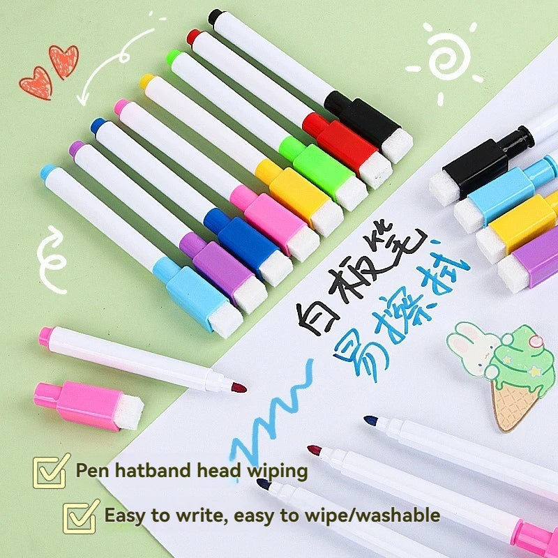 100/5Pcs Dry Erase Whiteboard Markers Set, Washable Pens with Magnetic Eraser for Office Whiteboards & Art Supplies