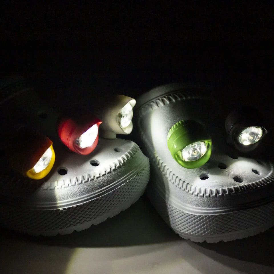2PCS Shoe Lights PVC LED Headlight Shoe Charms Accessories for Night Rides Outdoor Activities Slipper Button 3 Lighting Modes