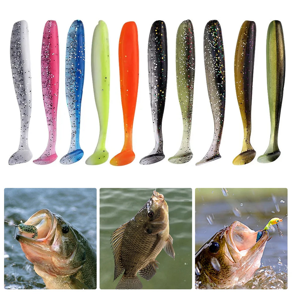10Pcs 9cm T Tail Worm Soft Bait Plastic Fishing Soft Lure Paddle Tail Swim Baits for Bass Trout Freshwater Saltwater