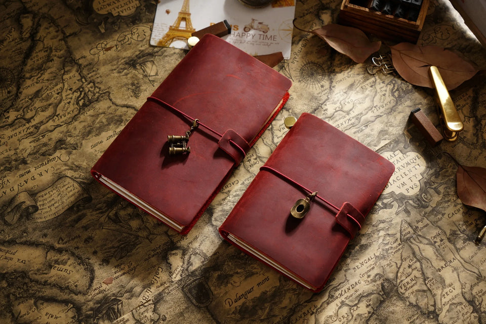 Refillable Leather Travel Notebooks Diary, Retro Handmade Leather Portable Travel Journals Sketchbook for School Office Supplies