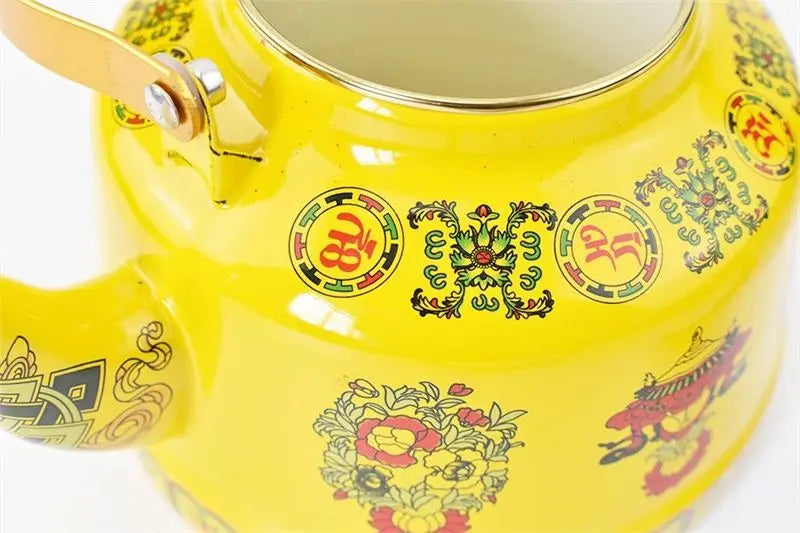 1.7L Tibetan Style Porcelain Enameled Teapot Chinese Ethnic Characteristic Milk Tea Infuser Enamel Boiling Water Kettle