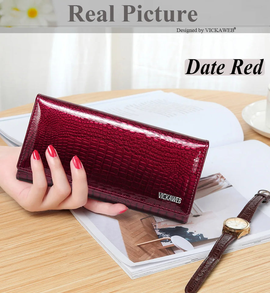 New Women Magnetic Hasp Wallet Genuine Leather Coin Purse Ladies Long Fashion Female Card Hold Money Bag AE501-1