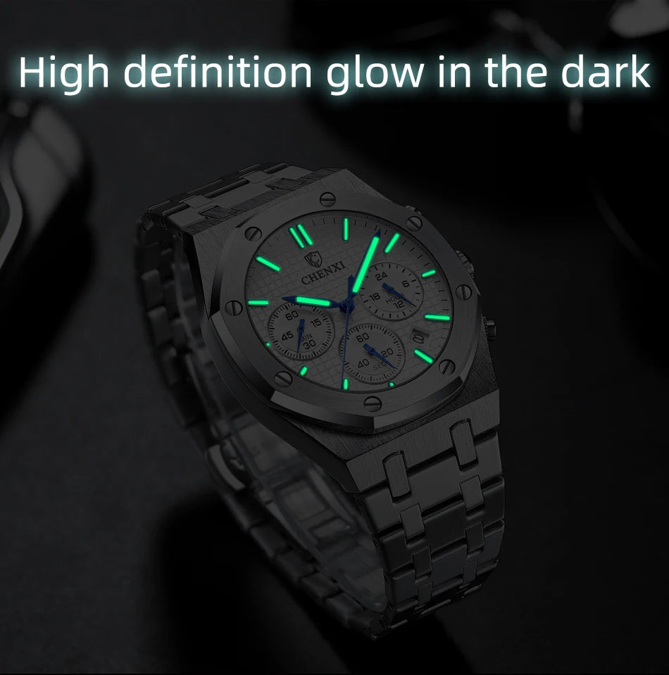 CHENXI Business Quartz Man Wristwatch Multi-function Luminous Calendar Men's Watches Waterproof Chronograph Stop Watch