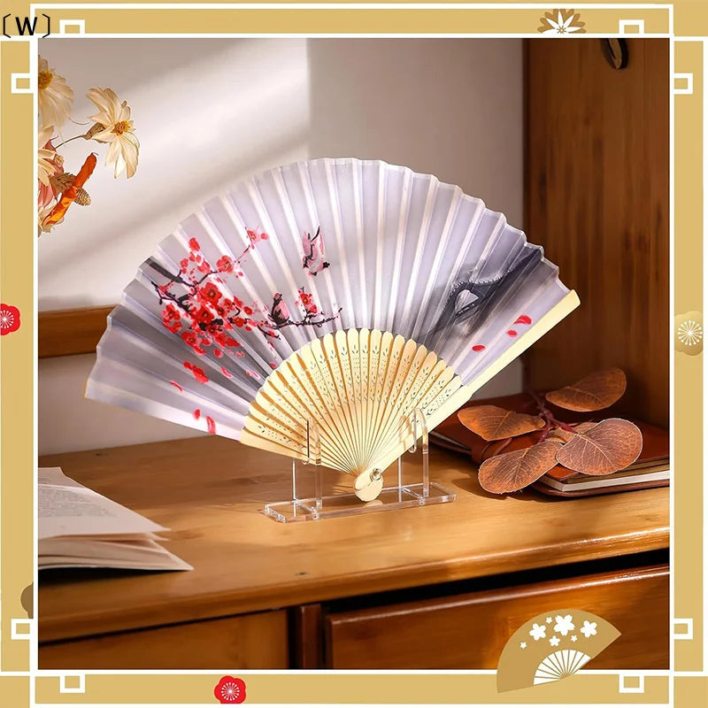 〔W〕1/2pcs Acrylic Fan Display Stands Foldable Fan Stand Holder Space-Saving Desk Organizer For Japanese & Chinese Hand Fans